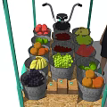 Outdoor Mobile Fruit Cart With White Awning Fresh Fruits On Green Grass
