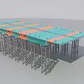 Bridge Undercarriage Structure With Steel Support Frames Blue Deck And Orange Beams
