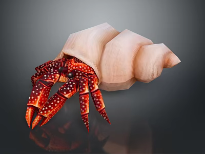 Hermit Crab Carrying Pink Spiral Shell With Red Legs And White Spots 3d model