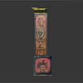 Tall Standing Storage Cabinet With Red Blue Intricate Painted Patterns And Vintage Artistic Design