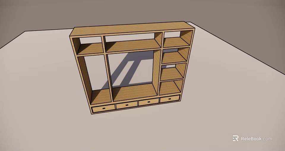 Wooden Bookcase Design With Open Shelves Multiple Compartments And Drawers 3d model 