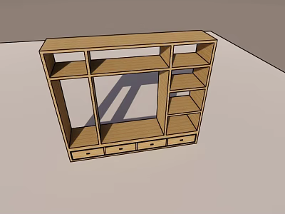 Wooden Bookcase Design With Open Shelves Multiple Compartments And Drawers 3d model