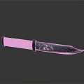 Knife With Black Handle And Blue Patterned Blade On Gray Background With Shadow