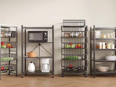 Metal Kitchen Shelving Unit With Wheels For Microwave Coffee Maker Spices And Cookware 3d model