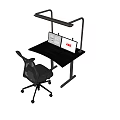 Black Office Desk With Dual Monitors Desk Lamp And Office Chair