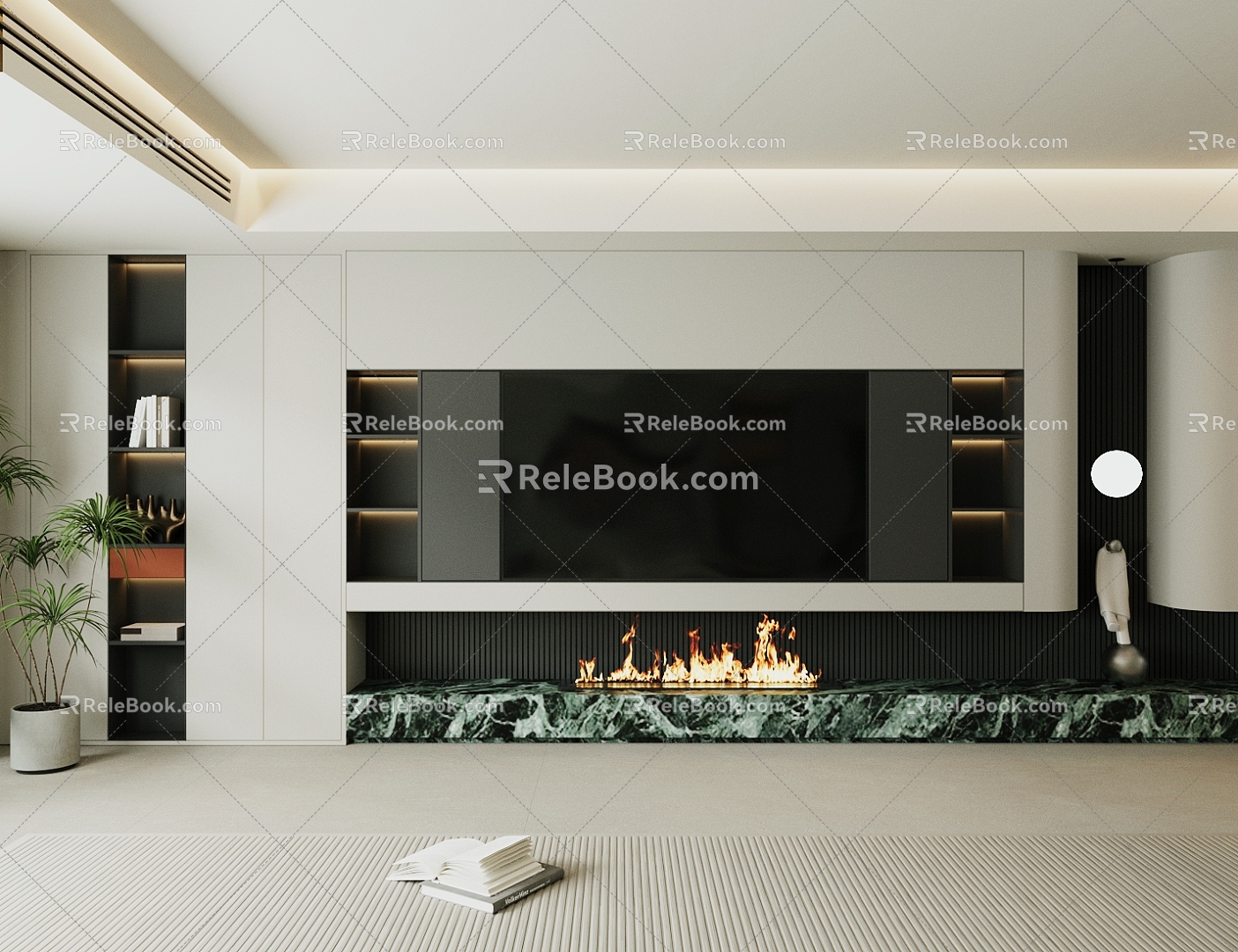 Modern TV Background Wall Living Room Background Wall Marble Background Wall TV Fireplace Ornaments 3d model