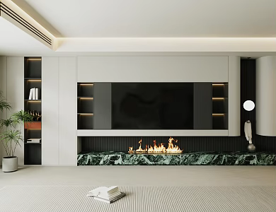 Modern TV Background Wall Living Room Background Wall Marble Background Wall TV Fireplace Ornaments 3d model
