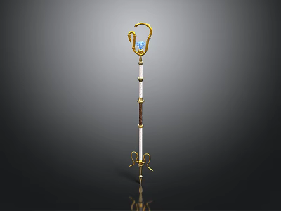 Ornate Scepter With Golden Curved Top White Shaft And Decorative Base 3d model