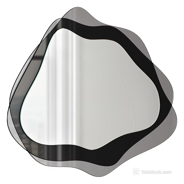 Irregular Shaped Wall Mirror With Black Frame And Modern Decorative Design 3d model 