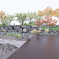 Tranquil Garden Landscape With Pond Water Lilies Stone Features Trees And Wooden Swing