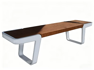 Modern Leisure Bench With Wooden Seat And Metal Frame Design 3d model
