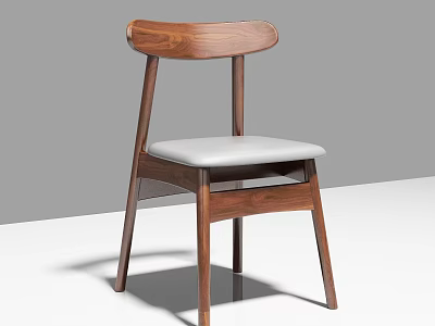 Modern Wooden Dining Chair With Curved Backrest And Light Gray Padded Seat 3d model