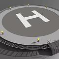 Circular Helipad Area With White H Sign Street Lamps Stairs And Railings