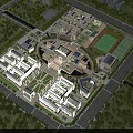 Aerial View of Modern School Buildings Campus With Sports Field and Green Trees