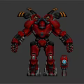 Red Mech Robot Character With Mechanical Structure Antennas And Glowing Blue Device 3d model