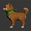 Cute Orange Shiba Inu Dog With Green Plaid Scarf Standing In 3D Rendered Scene