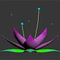 Vibrant Pink Lotus Shaped Flower With Green Leaves Blue Dots And Reflection On Dark Background