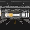 Modern Parking Garage Interior With Directional Arrows Floor Markings Ceiling Lighting And Elevator Signage