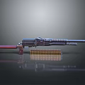 Tactical Machine Gun With Wooden Handle Metal Barrel And Ammunition