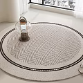 Round Rug with Herringbone Pattern Light Beige Black Border and Decorative Lantern in Bright Room 3d model