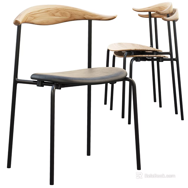 Elegant Modern Bar Stools With Black Metal Frame And Wooden Seat Design 3d model 