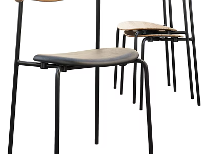 Elegant Modern Bar Stools With Black Metal Frame And Wooden Seat Design 3d model