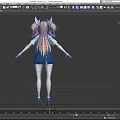 Game Movie Character With Pink Hair Horns White Shirt Red Tie Blue Skirt