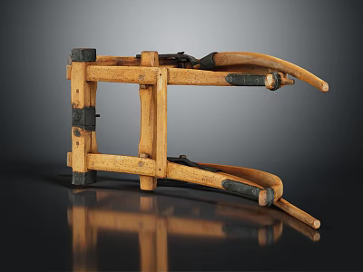 Antique Wooden Device With Curved Handles And Metal Connecting Parts 3d model