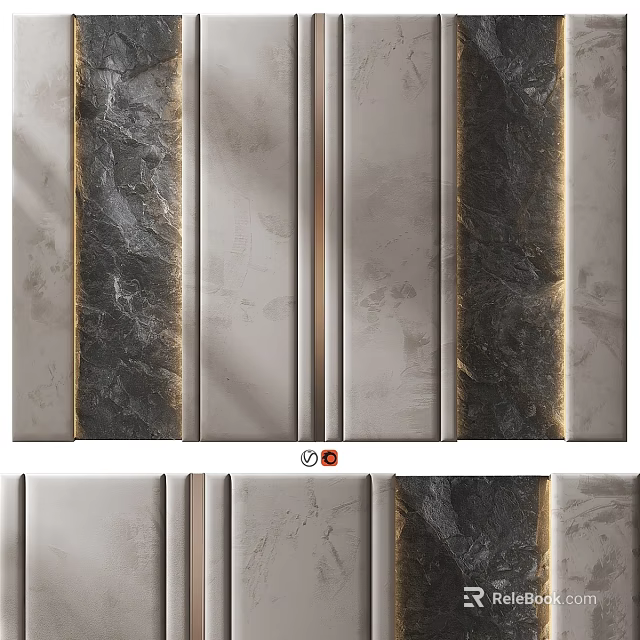 Modern Interior Wall Panels In Gray Black With Golden Decorative Lines 3d model 