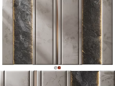 Modern Interior Wall Panels In Gray Black With Golden Decorative Lines 3d model