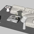 Cozy White Curved Leisure Sofa Set With Marble Coffee Table Green Plant And Floor Lamp