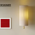 Designer Wall Lamp With White Lampshade Gold Base And Red Framed Artwork