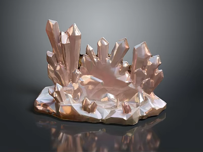 Shiny Rose Gold Crystal Cluster Geometric Decorative Sculpture With Polished Base On Dark Background 3d model