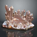 Shiny Rose Gold Crystal Cluster Geometric Decorative Sculpture With Polished Base On Dark Background