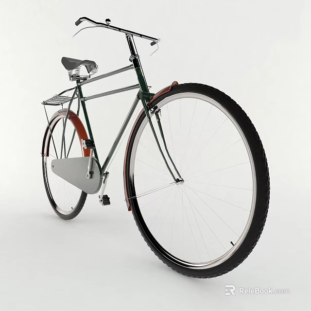 Vintage Style Bicycle With Large Wheels Black Seat And Metal Frame 3d model 