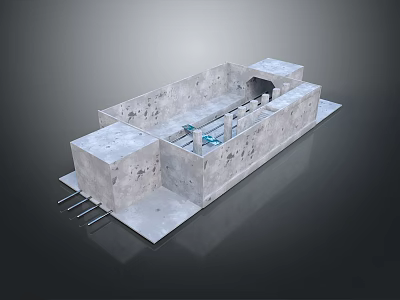 Modern Architectural Concrete Structure Landscape Featuring Square Rectangular Blocks on Gray Background 3d model