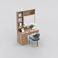 Wooden Dressing Table With Mirror Blue Chair Golden Legs And Decorative Items