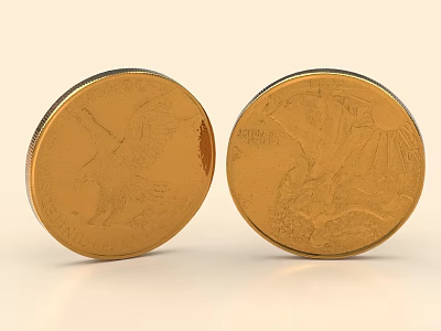 Decorative Ornament Set of Golden Coins with Eagle and Landscape Designs for Home Decoration 3d model