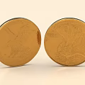 Decorative Ornament Set of Golden Coins with Eagle and Landscape Designs for Home Decoration