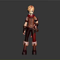 3D Cartoon Character Model With Blonde Hair Red Scarf Top Pants And Boots