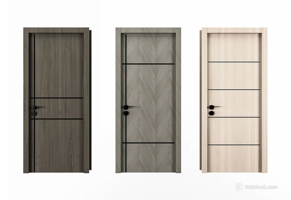 Modern Wooden Flush Doors with Textured Panels and Three Color Options 3d model 