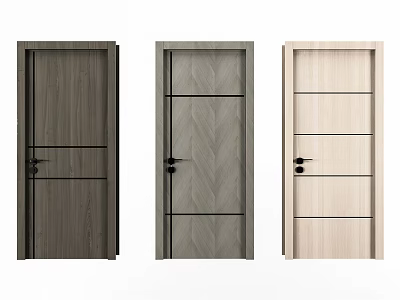 Modern Wooden Flush Doors with Textured Panels and Three Color Options 3d model