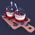 Delicious Berry Parfait Desserts With Cream Layers And Fresh Berries On Wooden Serving Board