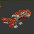 Red Block Built Dinosaur Model With White Teeth Claws Spikes On Gray Background 3d model