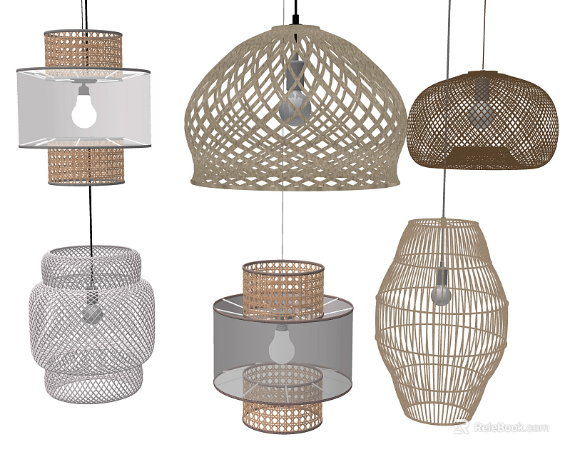 Modern Woven Pendant Lights with Various Stylish Shapes for Home Decor Design 3d model 