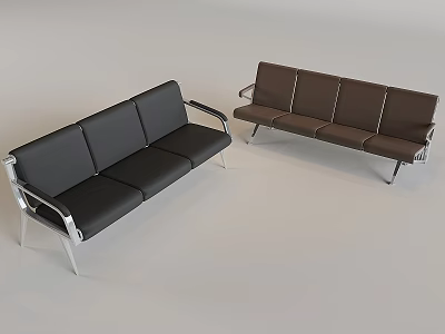 Modern Public Seating With Black And Brown Upholstered Seats And Metal Frames 3d model