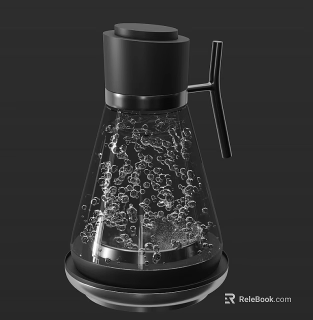 Transparent Glass Electric Kettle With Black Top And Bubbles Inside Daily Use Electrical Appliance 3d model 