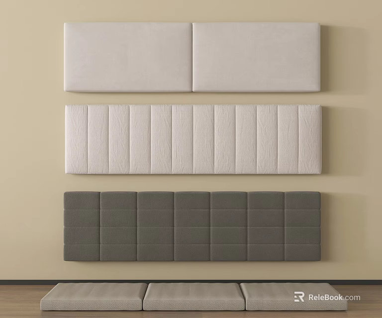 Upholstered Headboards With Different Patterns And Neutral Colors Displayed On Beige Wall 3d model 