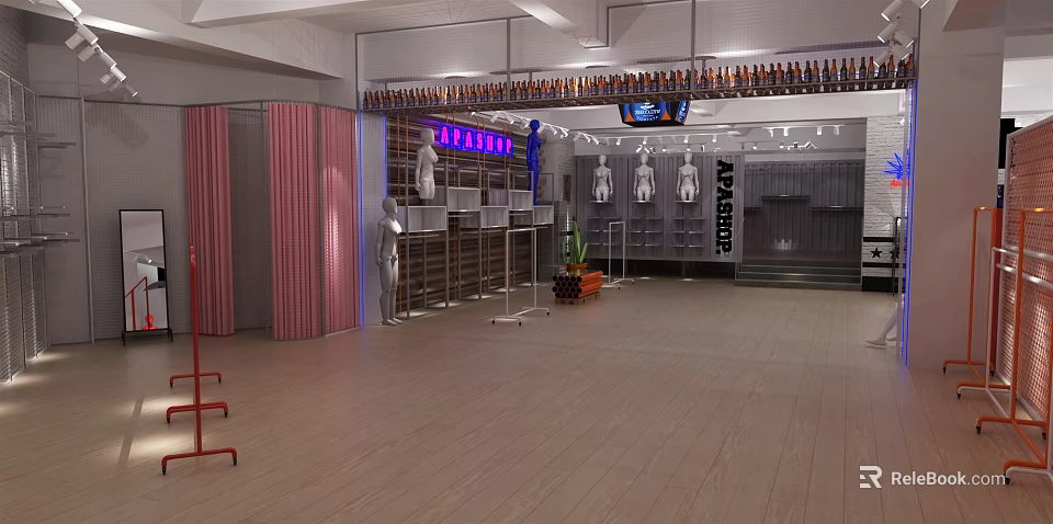 Modern Clothing Store Interior With Mannequins Clothing Racks And MARITHE Display Shelves 3d model 