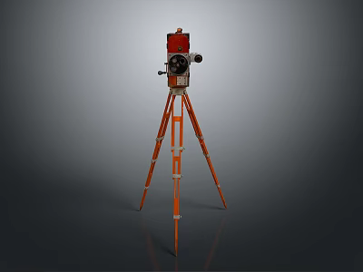 Red Surveying Instrument On Orange Tripod Stand For Measurement Work 3d model